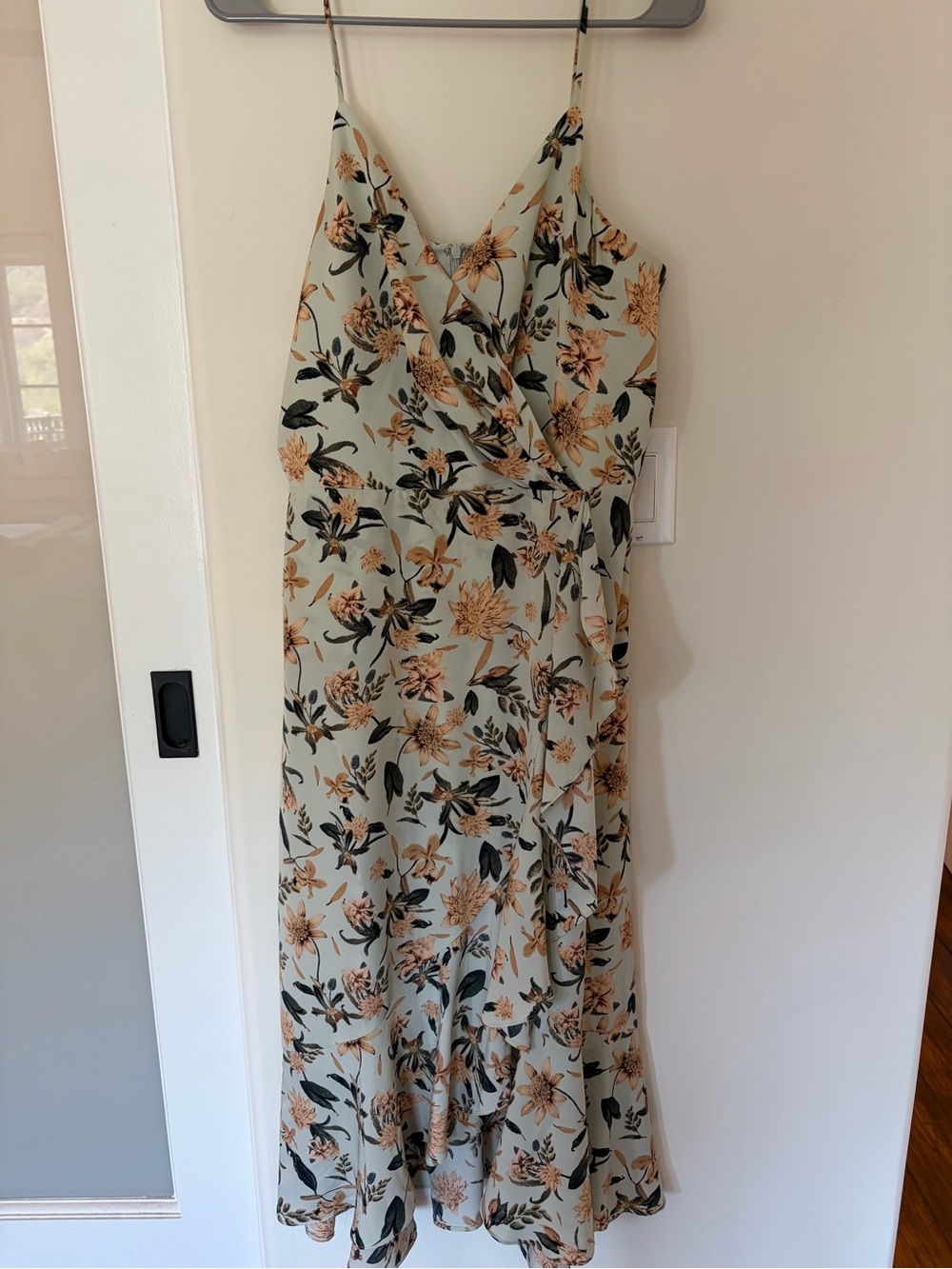 Chelsea28 Sage Floral Slip Midi Dress with Tan Blooms